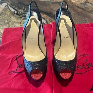 Christian Louboutin  Lady Peep Sling 150 Glitter Mini Stilettos